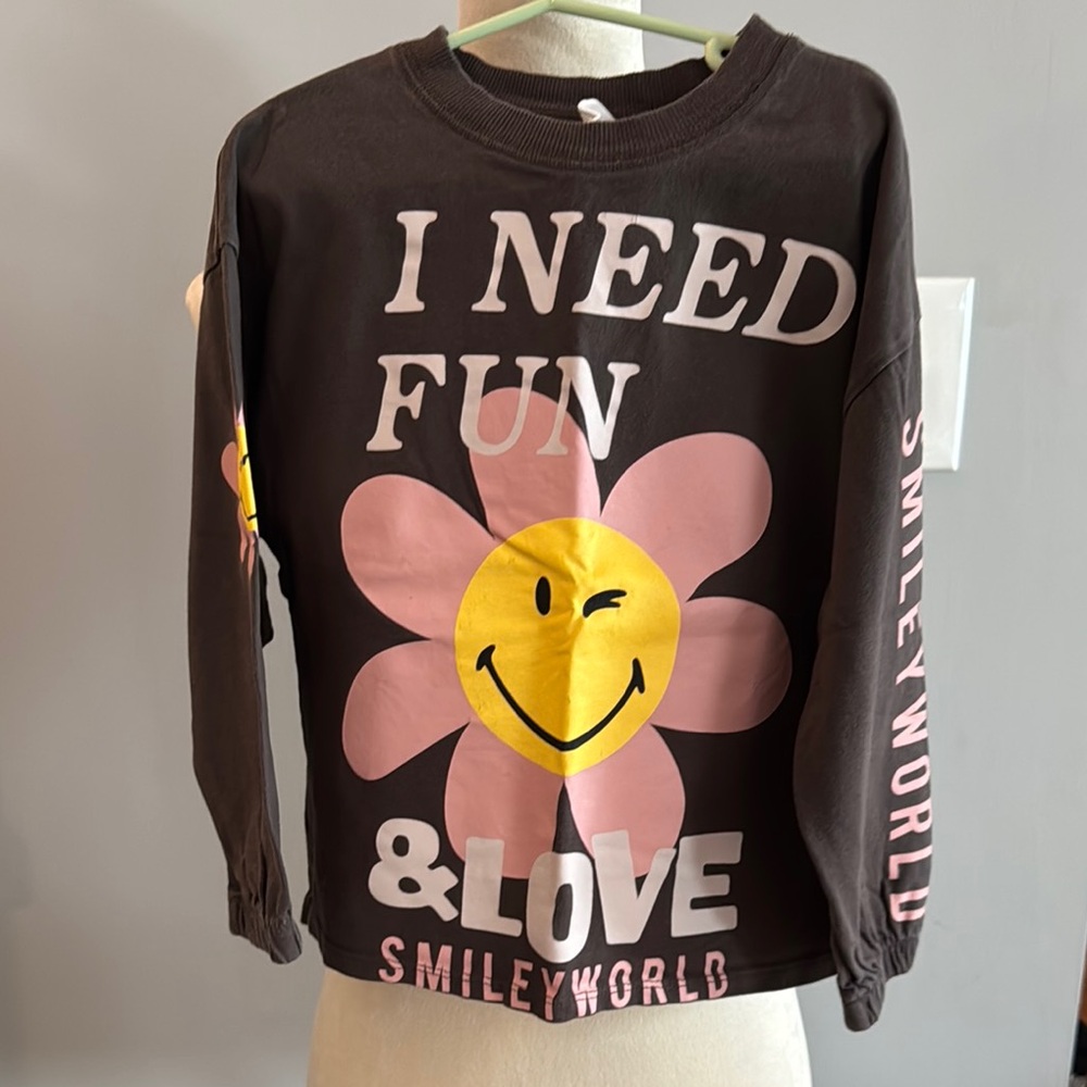 Zara Girls Long Sleeve Tee with Smiley Graphic